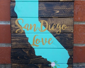 wood sign, wood art, wood decor, home decor, san diego love, san diego sign, california wood sign, san diego love sign, california love