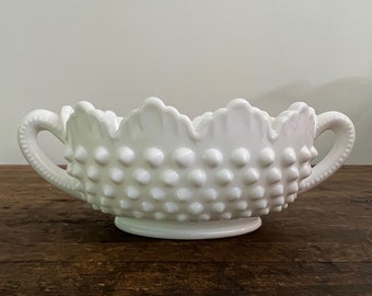 Fenton Hobnail Milk Glass Handled Candy Nut Dish | Victorian | Shabby Chic | Cottage Core | Hollywood Regency