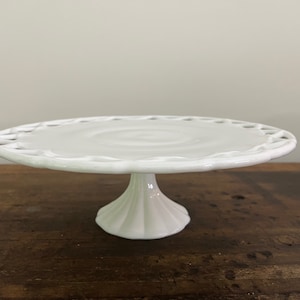 Open Lace Edge Milk Glass Cake Stand by Colony | Cottage Core | Shabby Chic