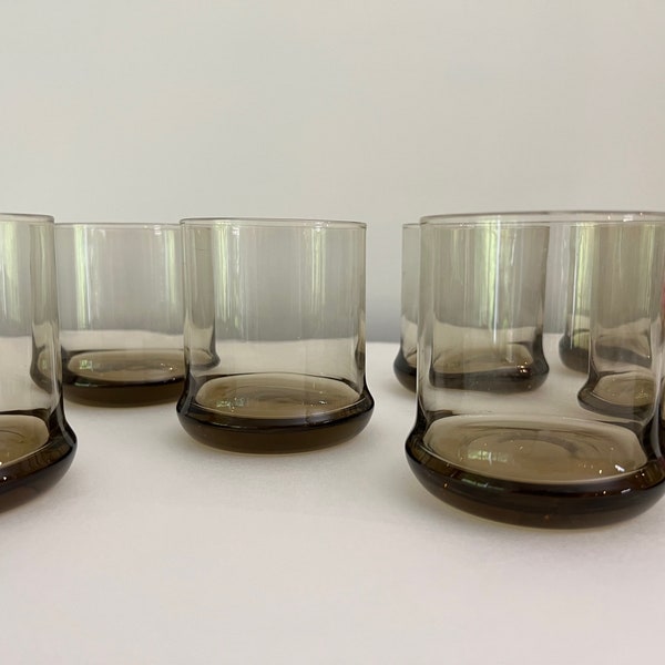 Vintage 80s Smoke Brown Libbey Lowball Glassware Set | MCM | Vintage Glassware | Bourbon