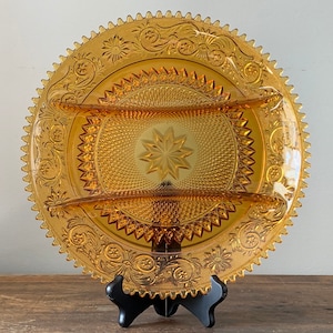 Vintage 3 Part Relish Dish Sandwich Amber by Tiara