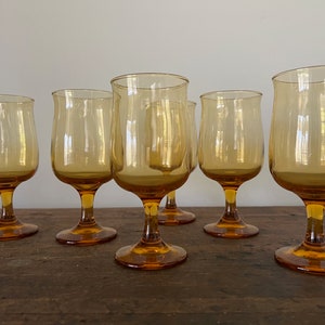 Set of 6 Connoisseur Tawny Water Goblets by Libbey Glass Co | Vintage Glassware Collection | Mid Century Modern | Amber Gold Glassware