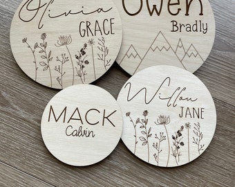 Birth Announcement Sign, Engraved Wooden Name Sign, Name Announcement Plaque, Wooden Nursery Decor, Newborn Photo Prop, Baby Shower Gift