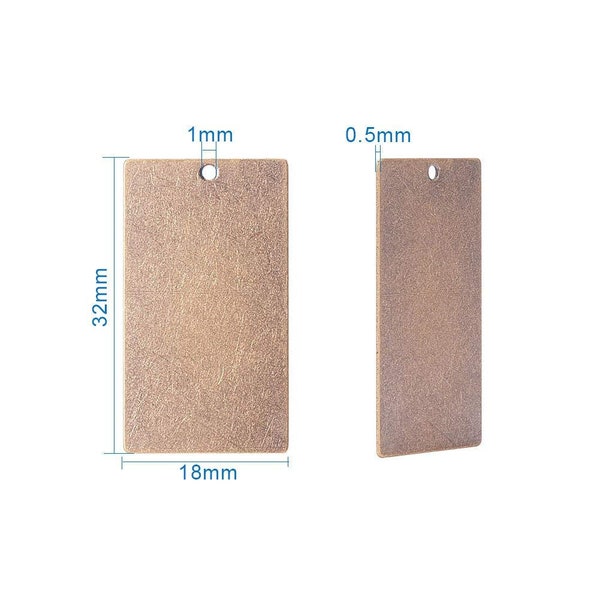 Etiquettes à emboutir en métal, bronze vieilli, rectangles à emboutir, étiquettes en métal, ébauches en bronze, ébauches en laiton, 32 mm, en vrac, 200 pièces