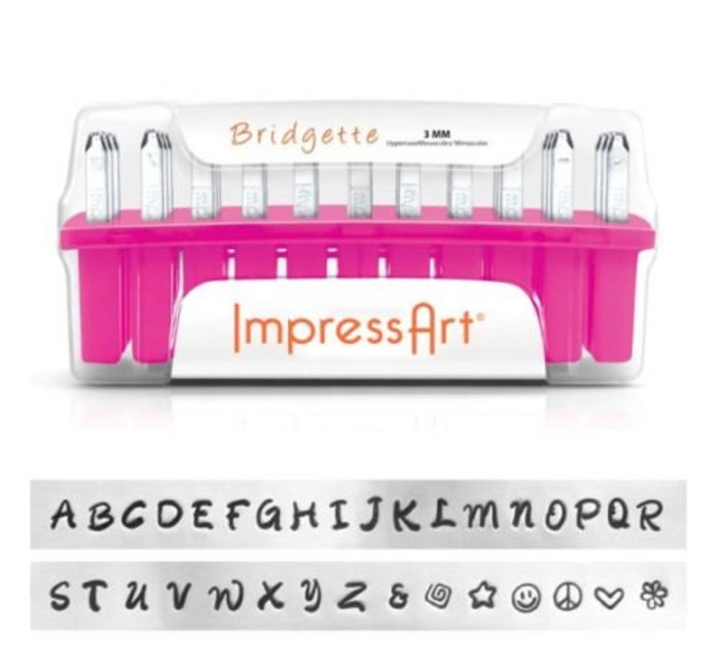 Metal Stamping Kit Impressart Bridgette Uppercase Alphabet Letter Stamps with Bonus Stamps 3mm Impression image 1
