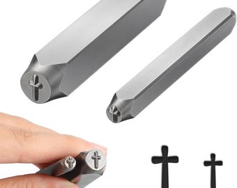 Cross Metal Stamps Design Stamps Metal Stamping Tools Steel Professional Tools 6mm and 3mm Impression Religious Metal Stamps