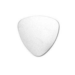 May include: A white guitar pick with a smooth, textured surface.