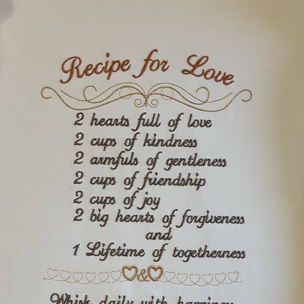 Recipe for Love Embroidery Design / weddings / Anniversary / Machine embroidery / Weddings quotes