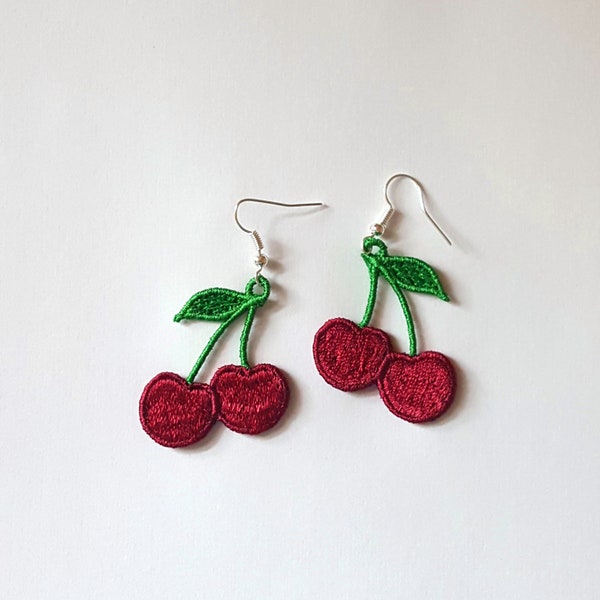 Cherry FSL earrings / Embroidery design / Earrings ITH / Jewelry DIY