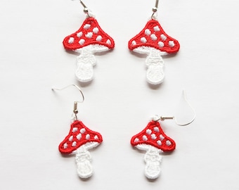 Red Mushroom FSL Earrings / Embroidery Design / Earrings DIY