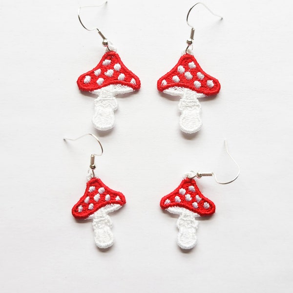 Red Mushroom FSL Earrings / Embroidery Design / Earrings DIY