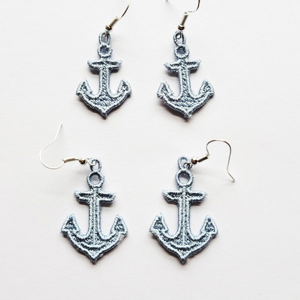 Nautical Anchor FSL Earrings / Embroidery Design/ Jewelry DIY