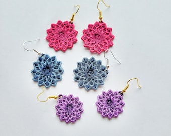 Dahlia Flower FSL Earrings / Embroidery Design/ Earrings DIY
