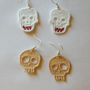 Skull 2 FSL earrings embroidery design / Machine embroidery / jewelrey design / DIY jewelrey