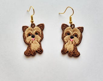 Yorkie Dog FSL earrings / Embroidery Design / Earrings DIY