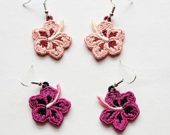 Hibiscus Flower FSL Earrings / Embroidery Design / Earrings DIY / FSL earrings