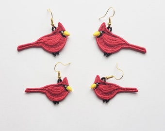 Cardinal Bird FSL Earrings / Embroidery Design / Earrings DIY / Jewelry in the hoop