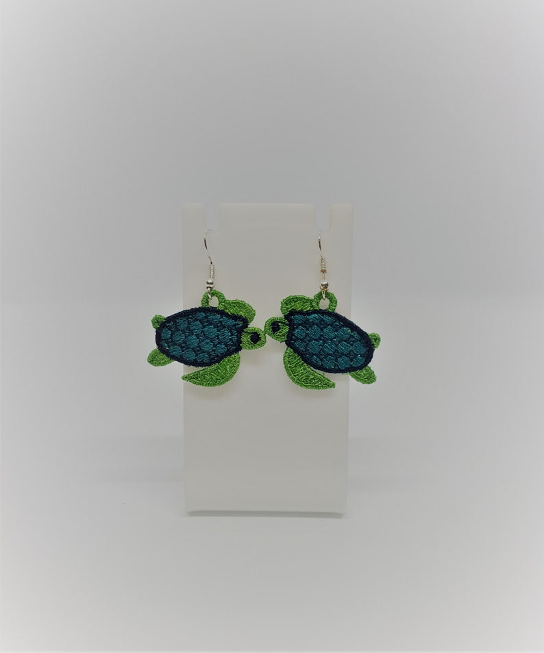 Turtle earrings / FSL / Embroidery Design / Jewelry in the hoop / DIY image 2