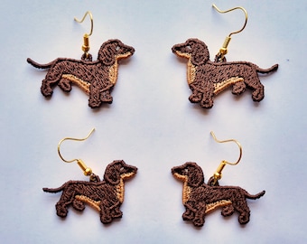 Dachshund FSL Earrings / Embroidery design / Dog FSL earrings / Earrings DIY