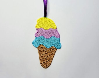 Ice Cream Cone FSL Ornament / Embroidery Design / Ornament DIY