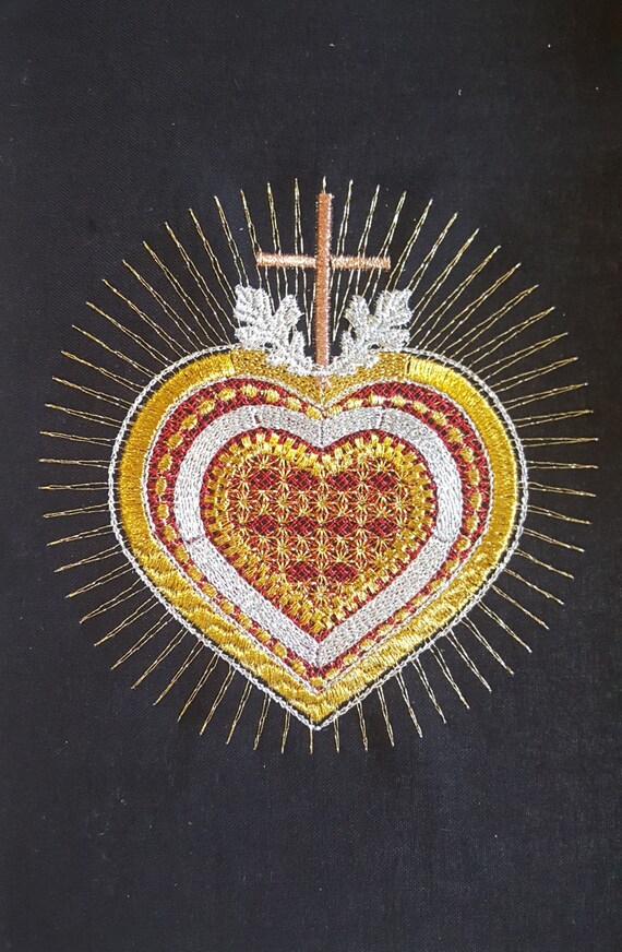 Heart With Cross Shape Embroidery