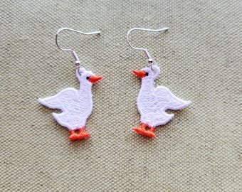 Goose Bird FSL earrings / Embroidery design / Earrings DIY