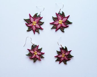 Poinsettia Flower FSL Earrings / Embroidery Design / Earrings DIY