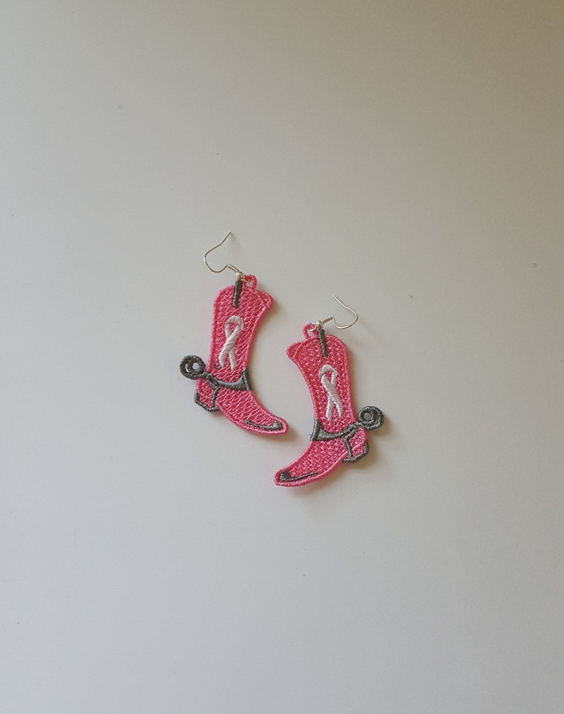 Boots Pink Ribbon FSL Earrings / Embroidery design / Jewelry Etsy