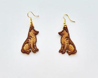 German Shepherd Dog FSL earrings / Embroidery Design / Earrings DIY