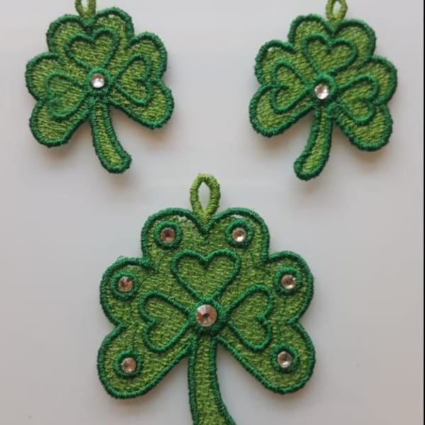 Shamrock earrings and Pendant FSL/ St. Patrick's day embroidery design/ Machine embroidery design