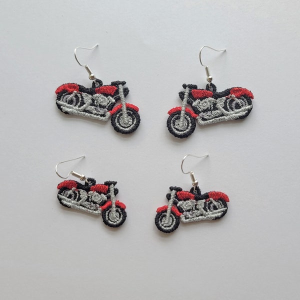 Motorcycle FSL earrings / Embroidery Design / Jewelry DIY / Earrings ITH / biker's earrings