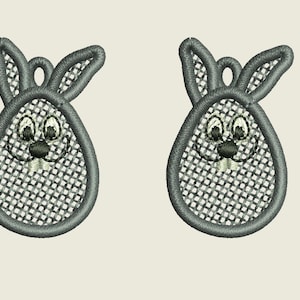 Bunny FSL earrings embroidery design / machine embroidery / DIY earrings / jewelry in the hoop