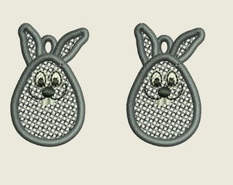 Kolczyki Bunny FSL haftowane / haft maszynowy / kolczyki DIY / biżuteria w obręczy