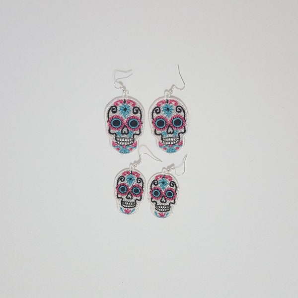 Sugar Skull FSL earrings / embroidery design / Jewelry DIY / ITH