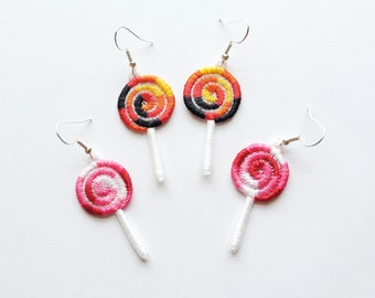 Lollipop Candy FSL Earrings / Embroidery Design / Earrings DIY / variegated thread uses