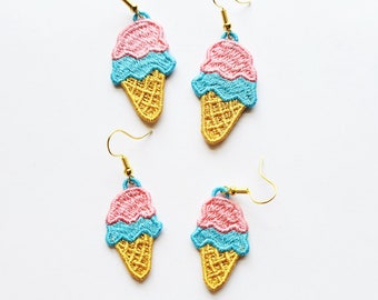 Ice Cream Cone FSL Earrings / Embroidery Design / Earrings DIY