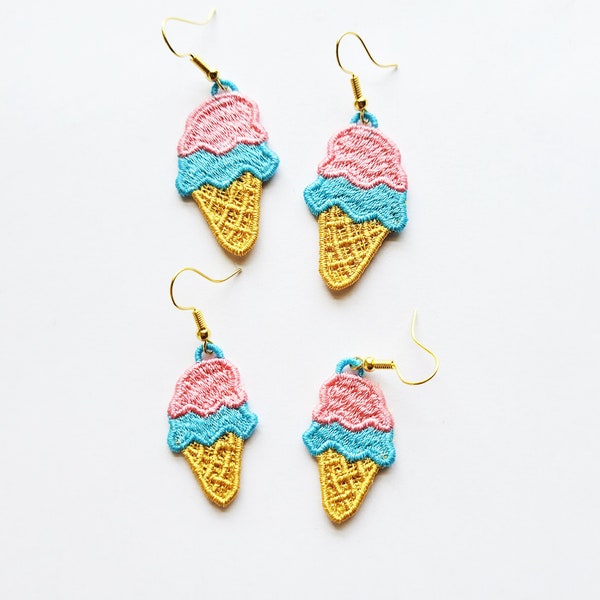 Ice Cream Cone FSL Earrings / Embroidery Design / Earrings DIY