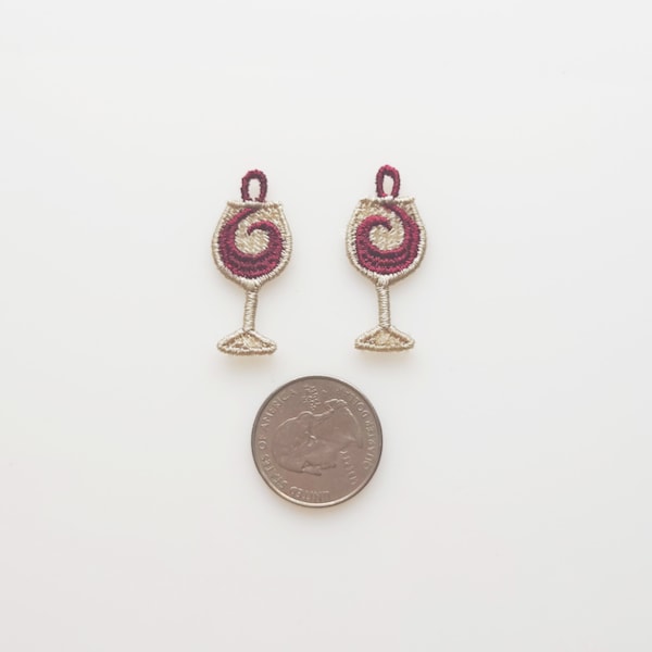 Wine Glass FSL Earrings / Embroidery design / Earrings DIY / Jewelry in the hoop