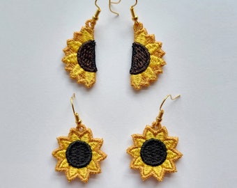 Sunflower FSL earrings / Embroidery design / Jewelry DIY / Half Sunflower FSL earrings