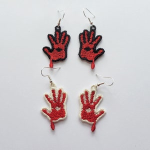 Bloody Handprint FSL earrings / Embroidery Design / Jewelry DIY