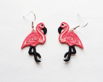 Flamingo FSL Earrings / Embroidery Design / Jewelry DIY / Earrings DIY