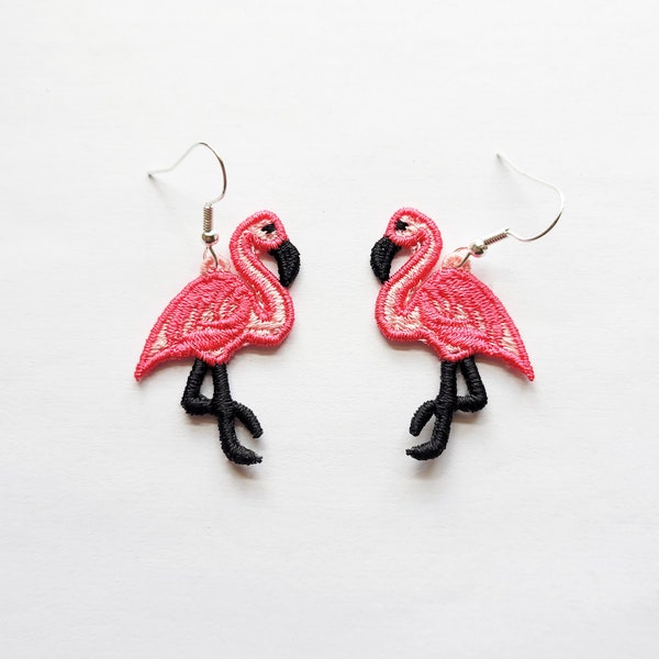 Flamingo FSL Earrings / Embroidery Design / Jewelry DIY / Earrings DIY