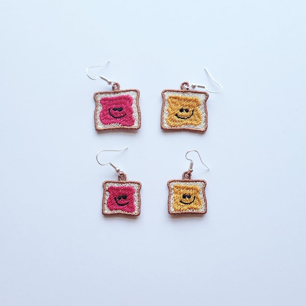 Peanut Butter and Jelly FSL Earrings / DIY / Embroidery design / Jewelry DIY