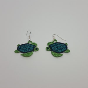 Turtle earrings / FSL / Embroidery Design / Jewelry in the hoop / DIY image 1