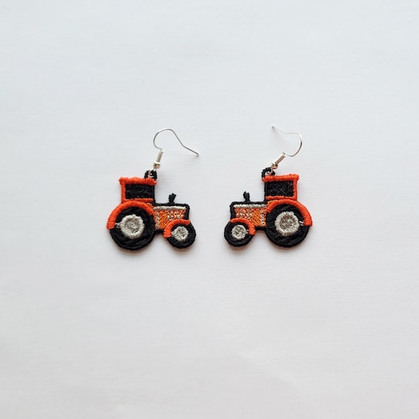 Tractor FSL earrings / Embroidery Design / Jewelry ITH / Earrings DIY