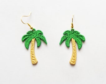 Palm Tree FSL earrings / Embroidery Design / Earrings DIY