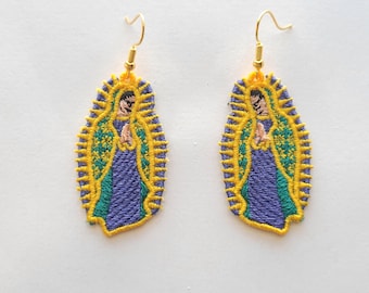 Lady of Guadalupe FSL earrings / Embroidery Design / Earrings DIY