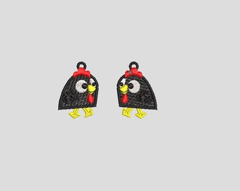 Black Chicken FSL Earrings / Embroidery design / Jewelry in the hoop / Jewelry DIY