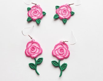 Rose FSL Earrings / Embroidery Design / Earrings DIY