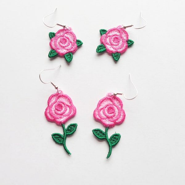 Rose FSL Earrings / Embroidery Design / Earrings DIY